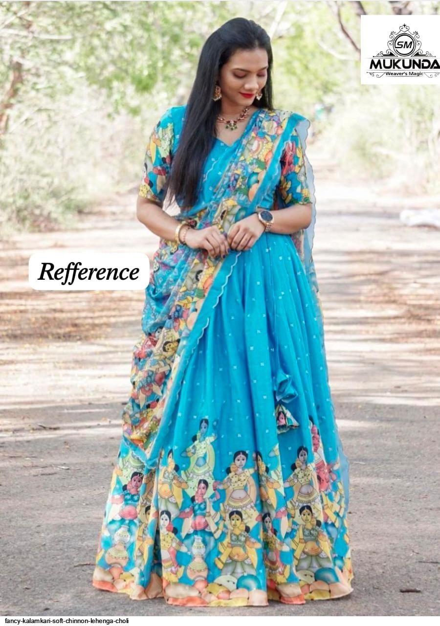 FANCY KALAMKARI SOFT CHINNON LEHENGA CHOLI