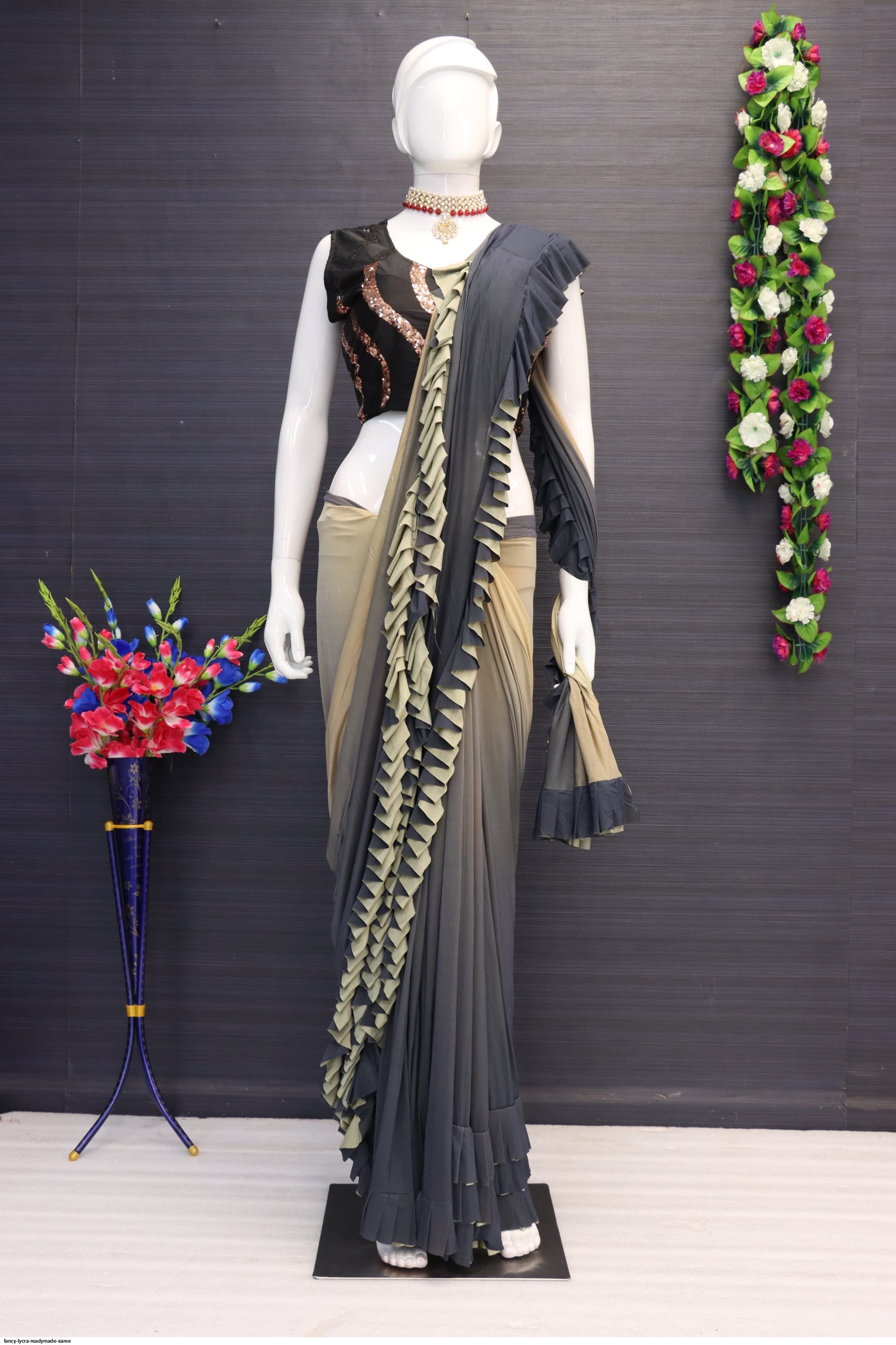 Elegant Navy Lycra Ready to Wear Saree - G3-WSA53779 | G3nxt.com