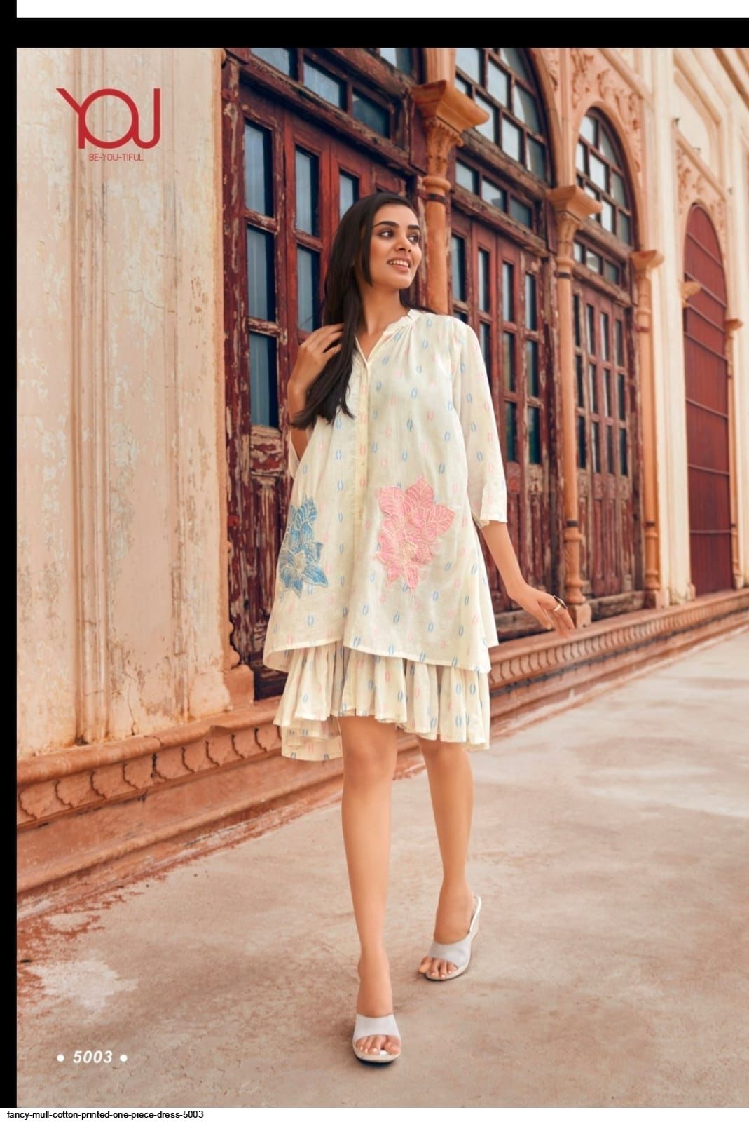 ₹999 *Pure cotton midi style one piece dress* Multi tier flir pattern in  two print. Work *sequence work* Length 45 -46 Inch… | One piece dress, Dress,  Kurti designs