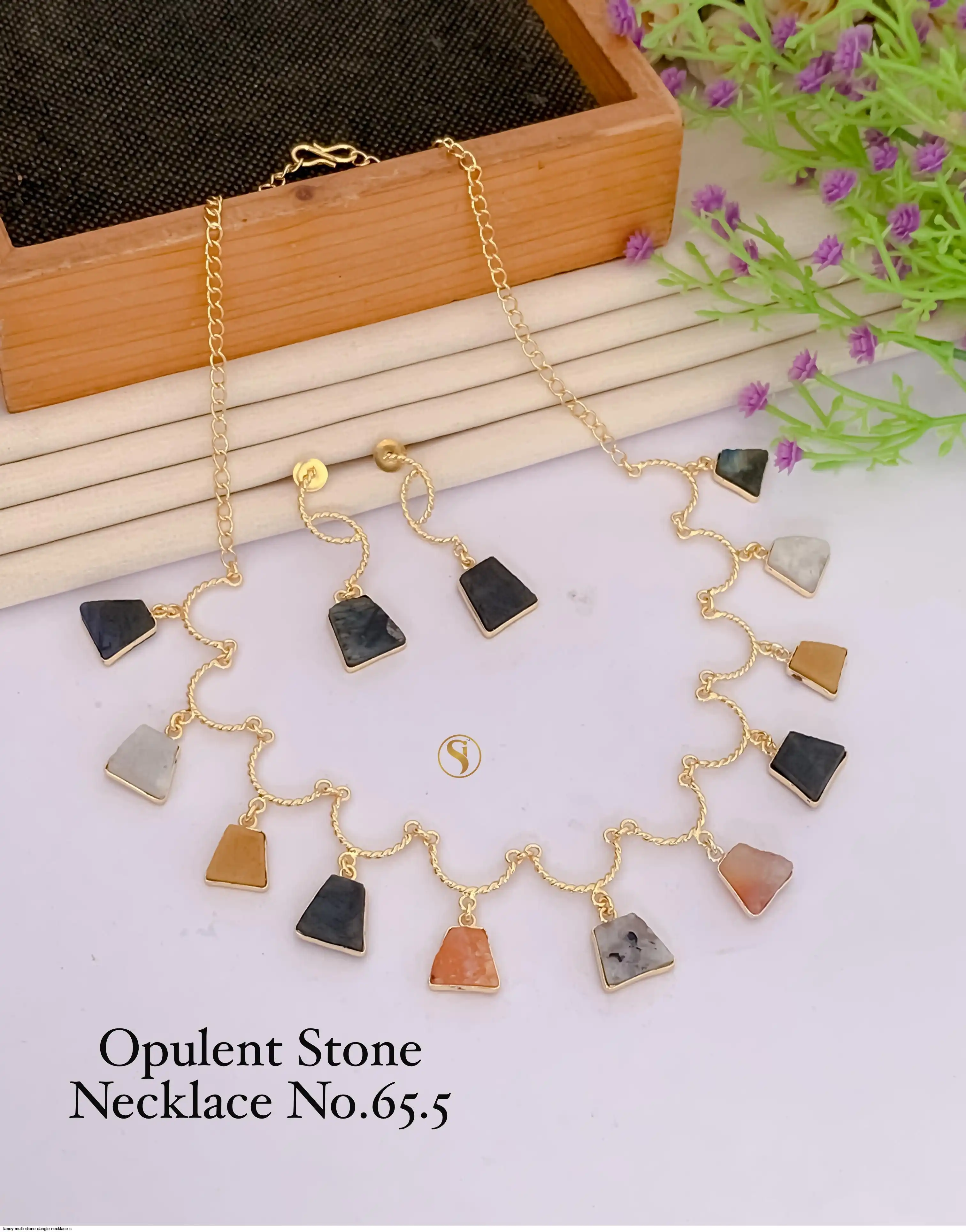 FANCY MULTI STONE DANGLE NECKLACE C