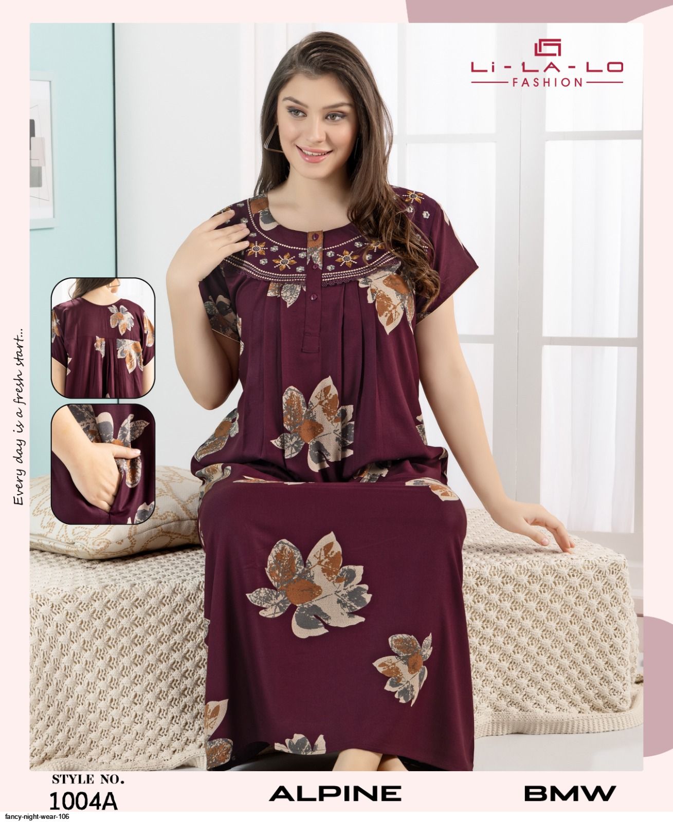 chinese dress ladies Fancy Black Printed cotton hosiery nighty Gown for Women main image 1