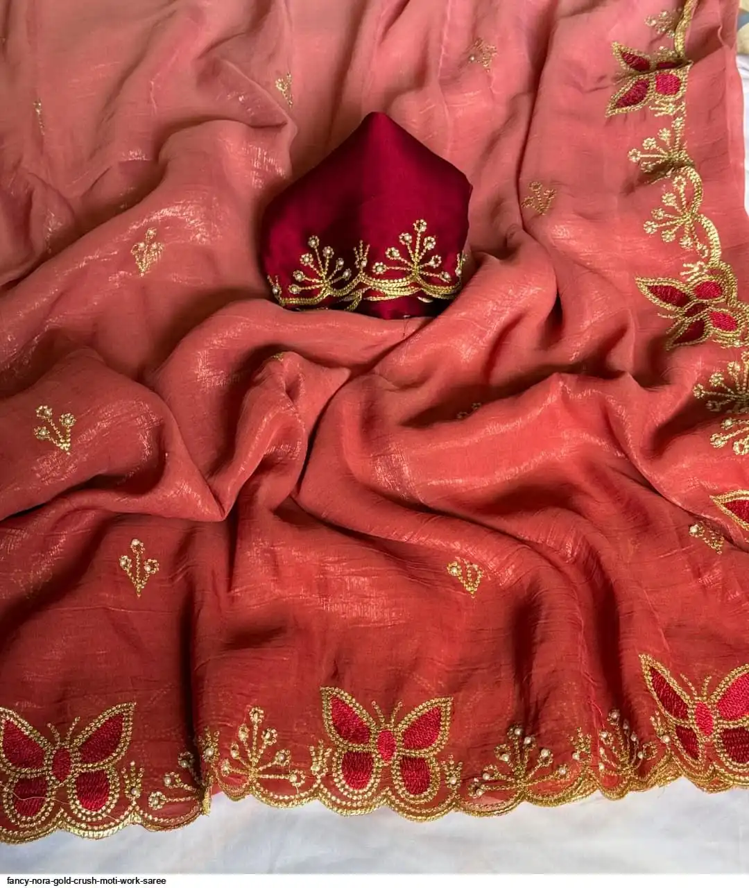 FANCY NORA GOLD CRUSH MOTI WORK SAREE