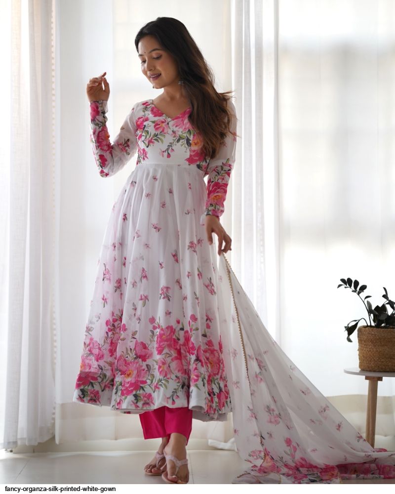 open lace back dress Designer Fancy Look Printed And Blooming Organza Lehenga Choli main image 1