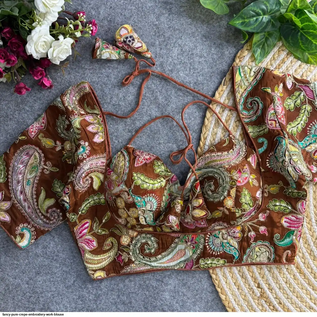 Fancy Work FANCY Pure Crepe Embroidery WORK BLOUSE
