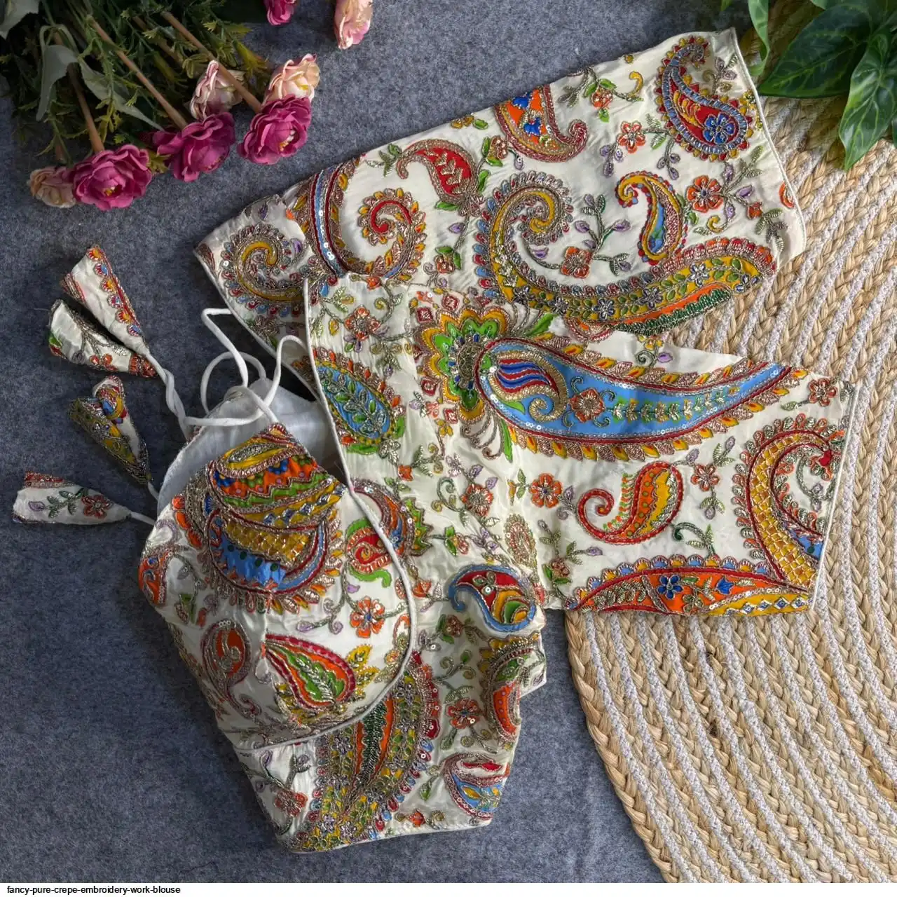 Fancy Work FANCY Pure Crepe Embroidery WORK BLOUSE