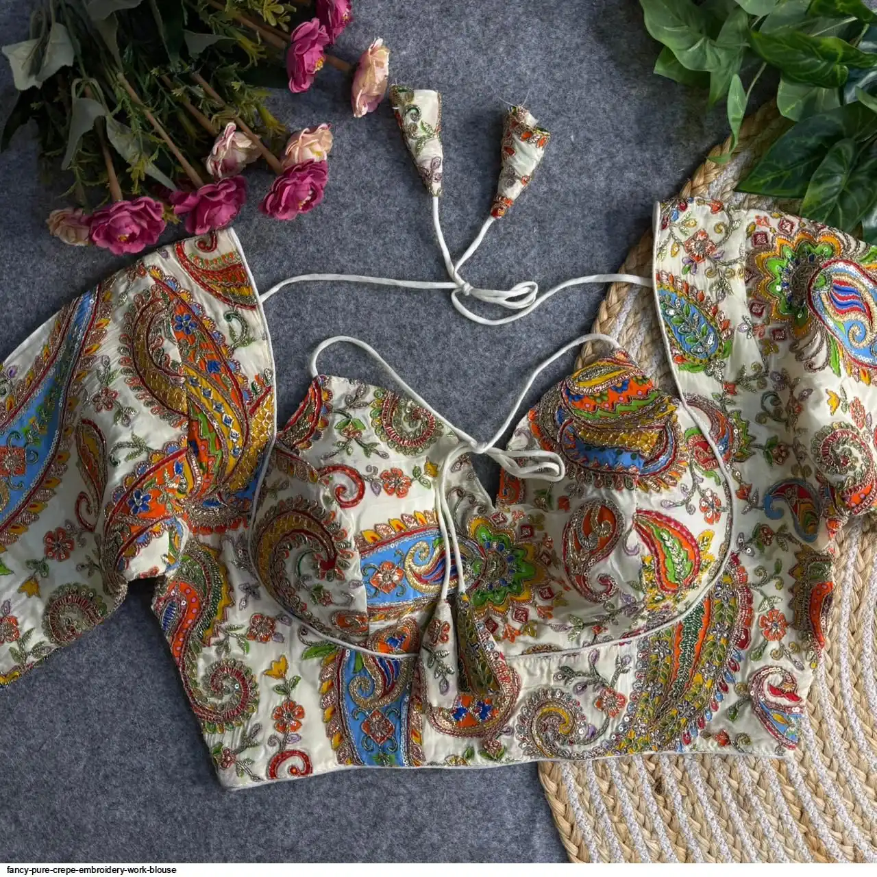 Fancy Work FANCY Pure Crepe Embroidery WORK BLOUSE