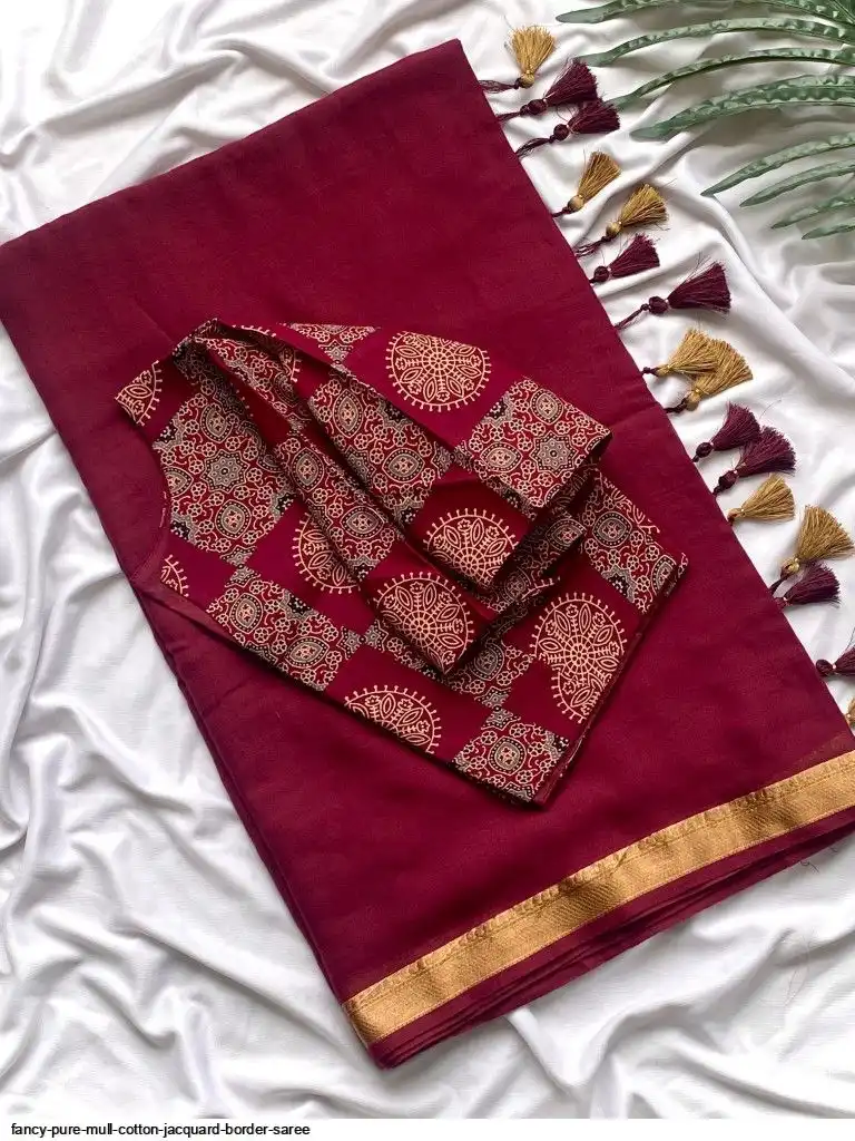 FANCY PURE MULL COTTON JACQUARD BORDER SAREE A