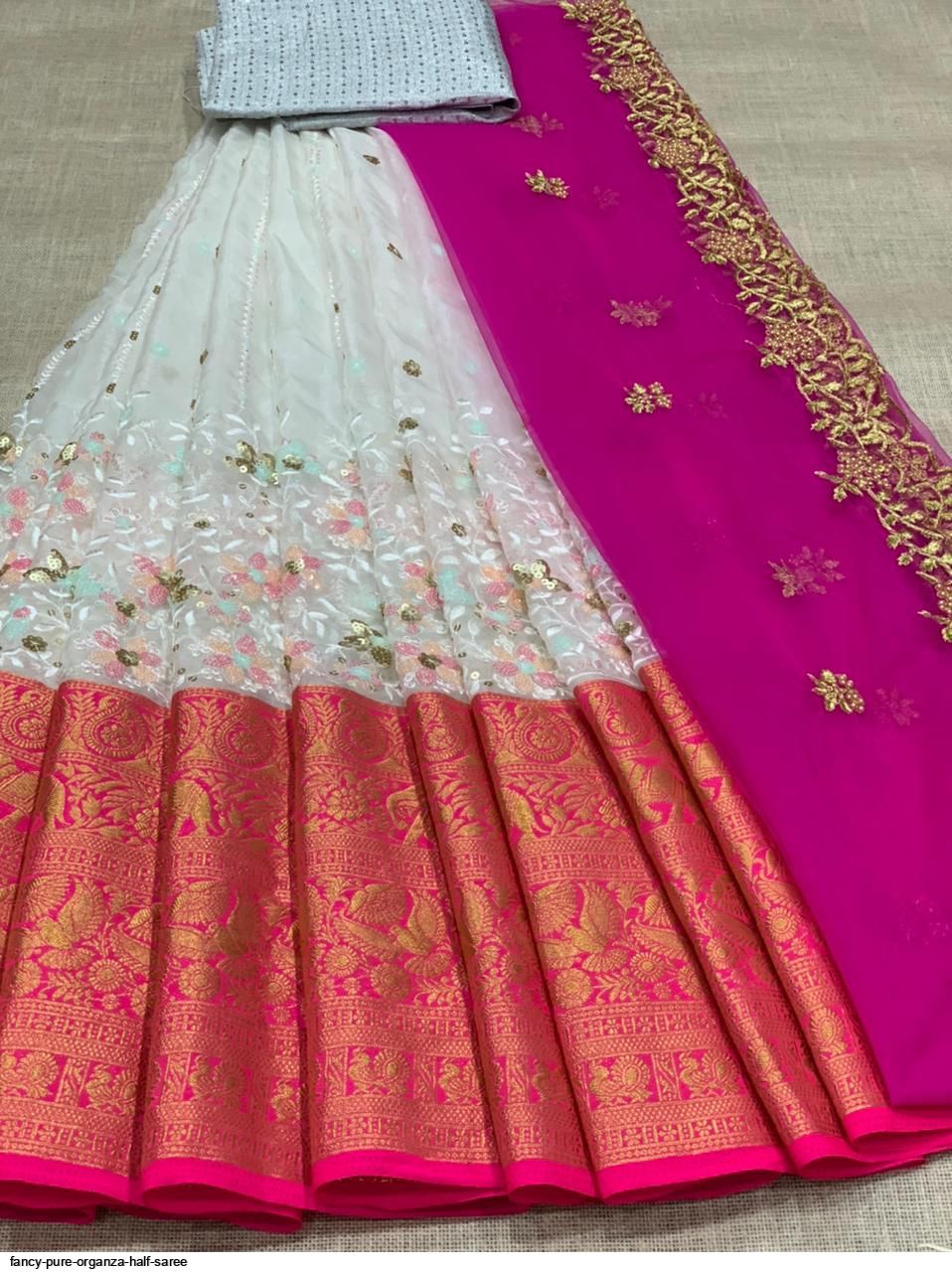 FANCY PURE ORGANZA HALF SAREE