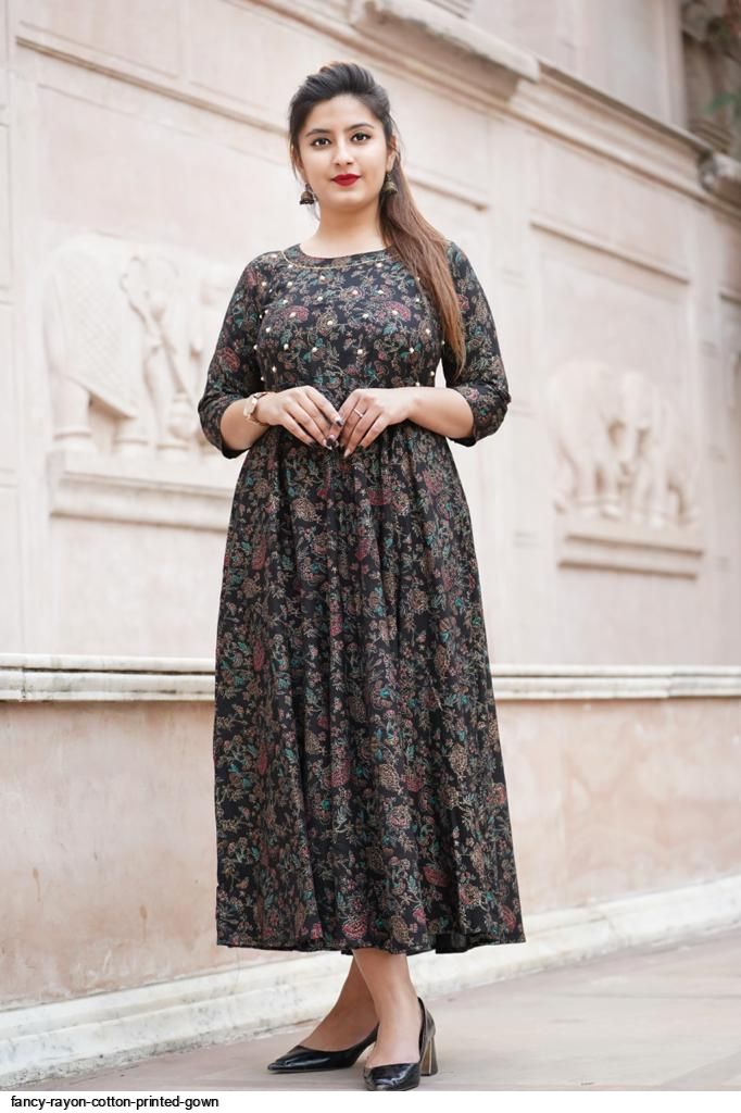FANCY RAYON COTTON PRINTED GOWN FANCY RAYON COTTON PRINTED GOWN