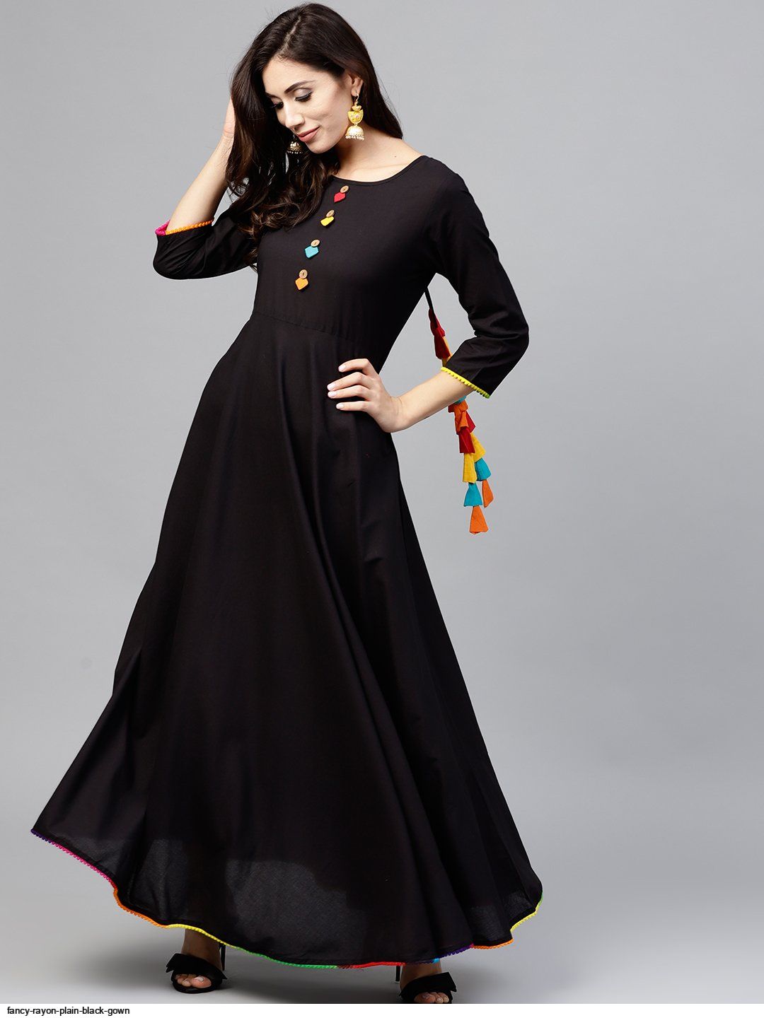 Black Georgette Gown Dress with Sequins - GW0526