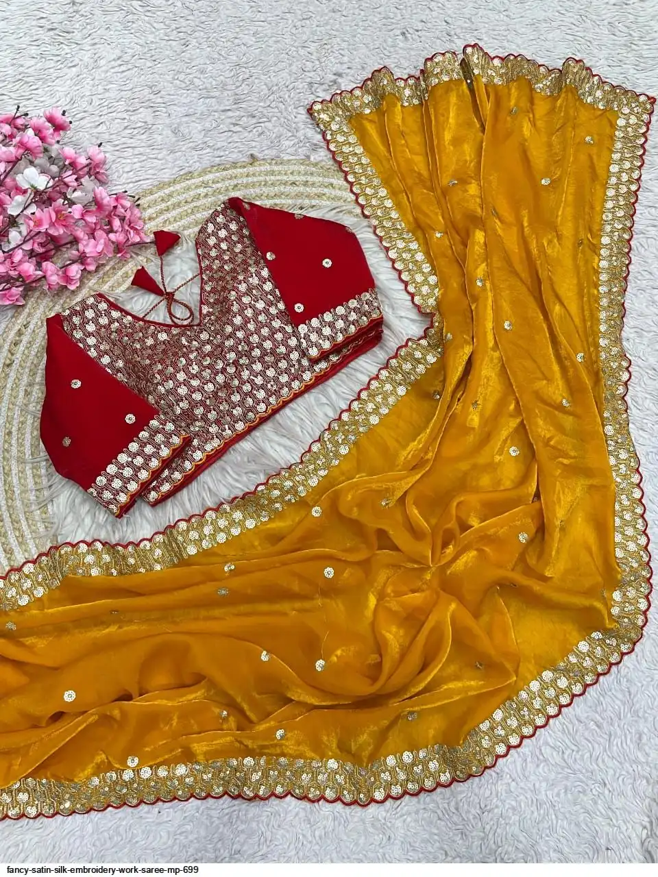 FANCY SATIN SILK EMBROIDERY WORK SAREE MP 699 D