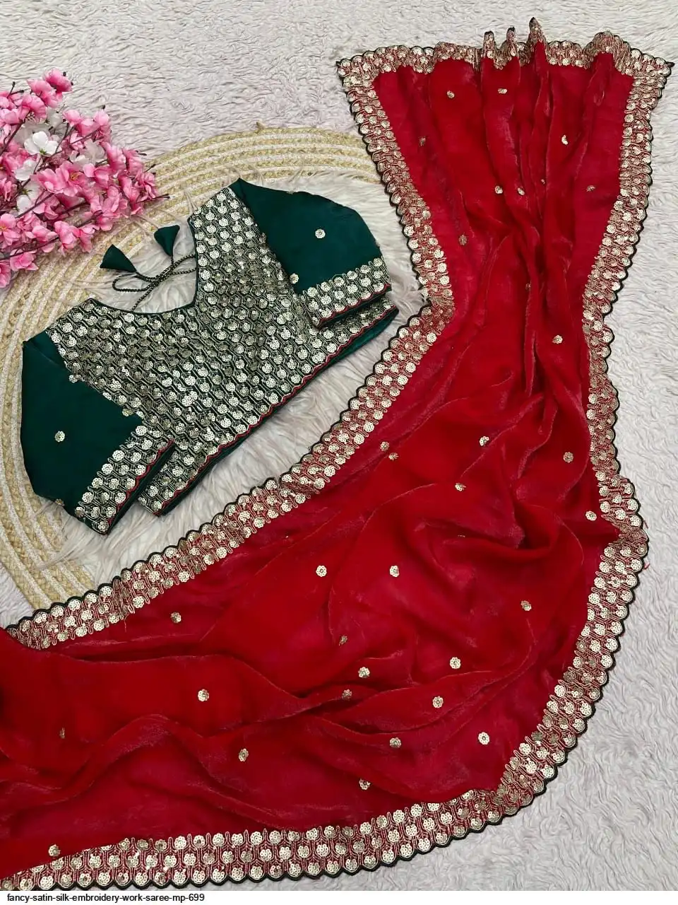 FANCY SATIN SILK EMBROIDERY WORK SAREE MP 699 B