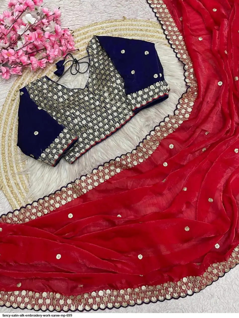 FANCY SATIN SILK EMBROIDERY WORK SAREE MP 699 C