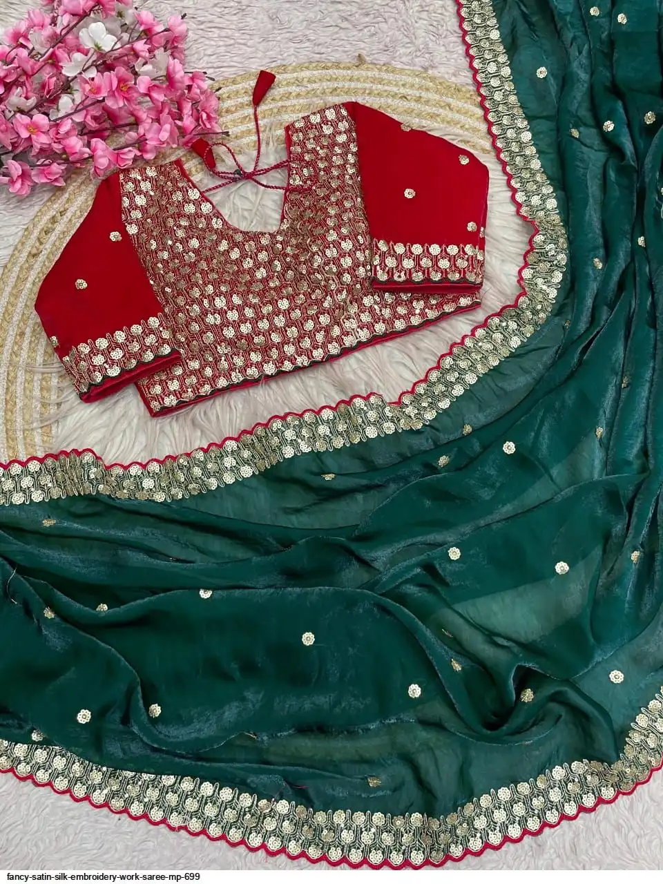 FANCY SATIN SILK EMBROIDERY WORK SAREE MP 699 E