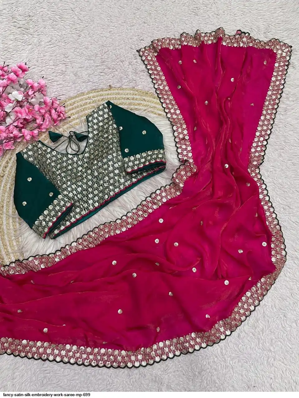FANCY SATIN SILK EMBROIDERY WORK SAREE MP 699 A