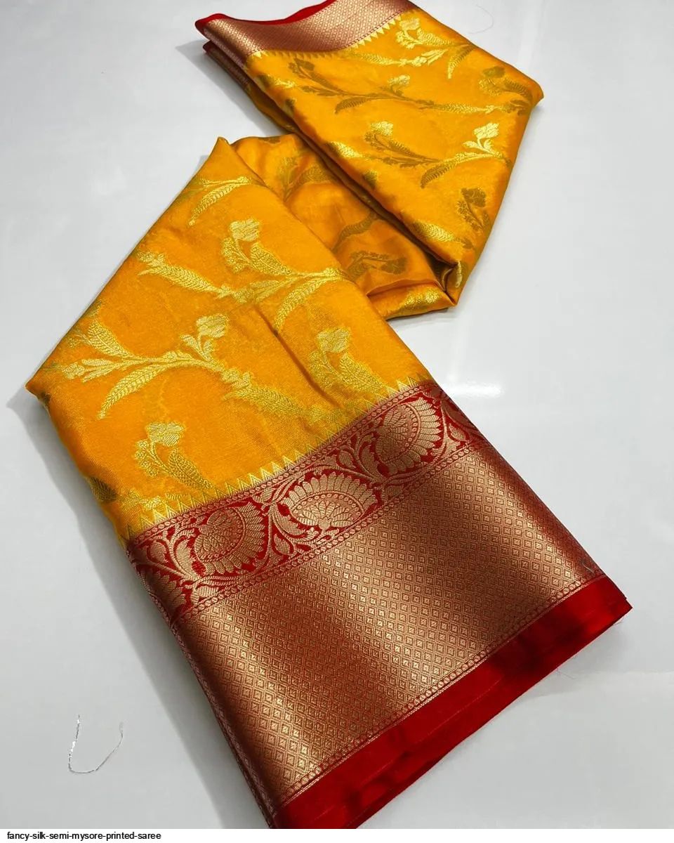 Semi Mysore Raw Semi-silk saree with broad contrast borders 15824N – Griiham