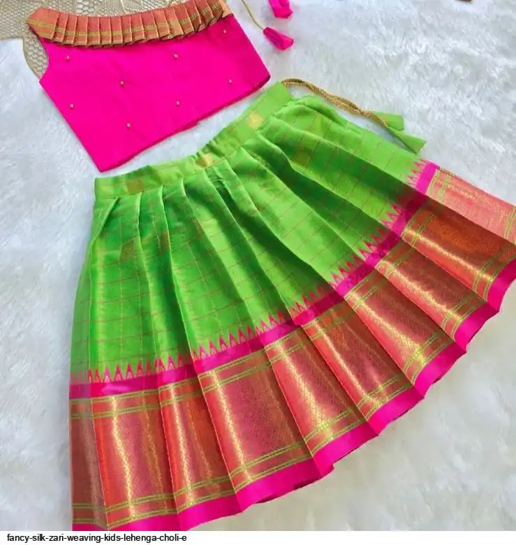 FANCY SILK ZARI WEAVING KIDS LEHENGA CHOLI E