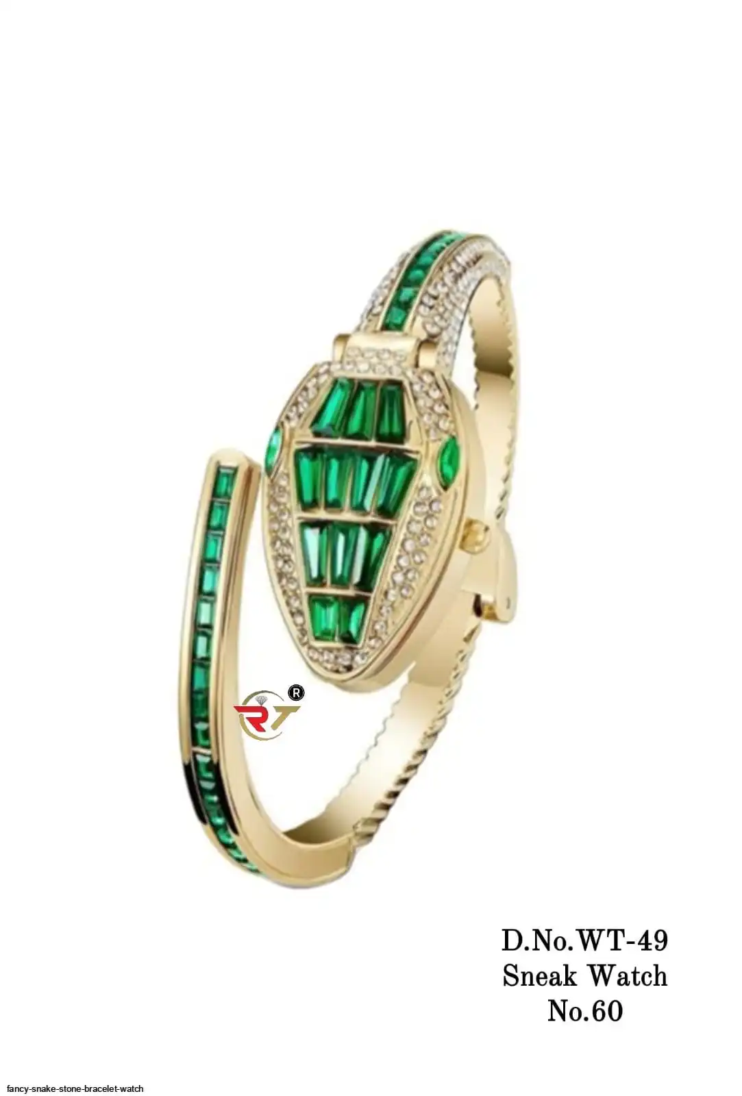 FANCY SNAKE STONE BRACELET WATCH GREEN