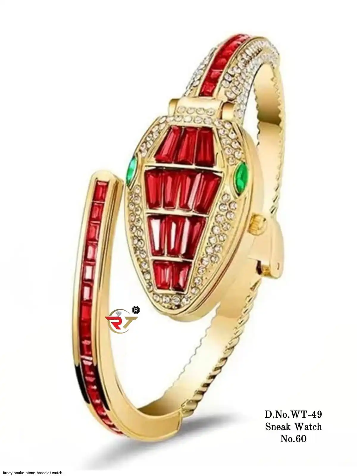 FANCY SNAKE STONE BRACELET WATCH RED
