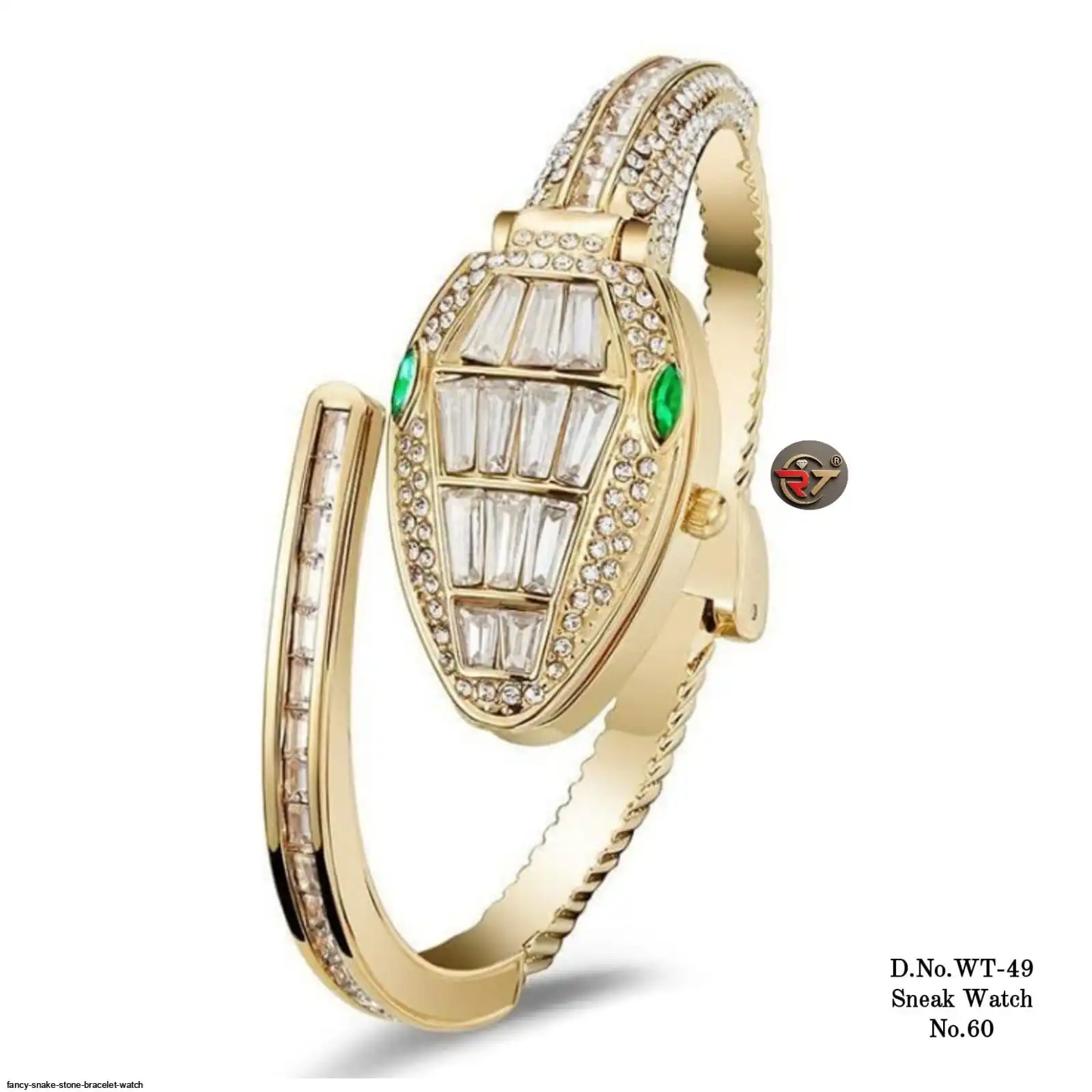 FANCY SNAKE STONE BRACELET WATCH WHITE