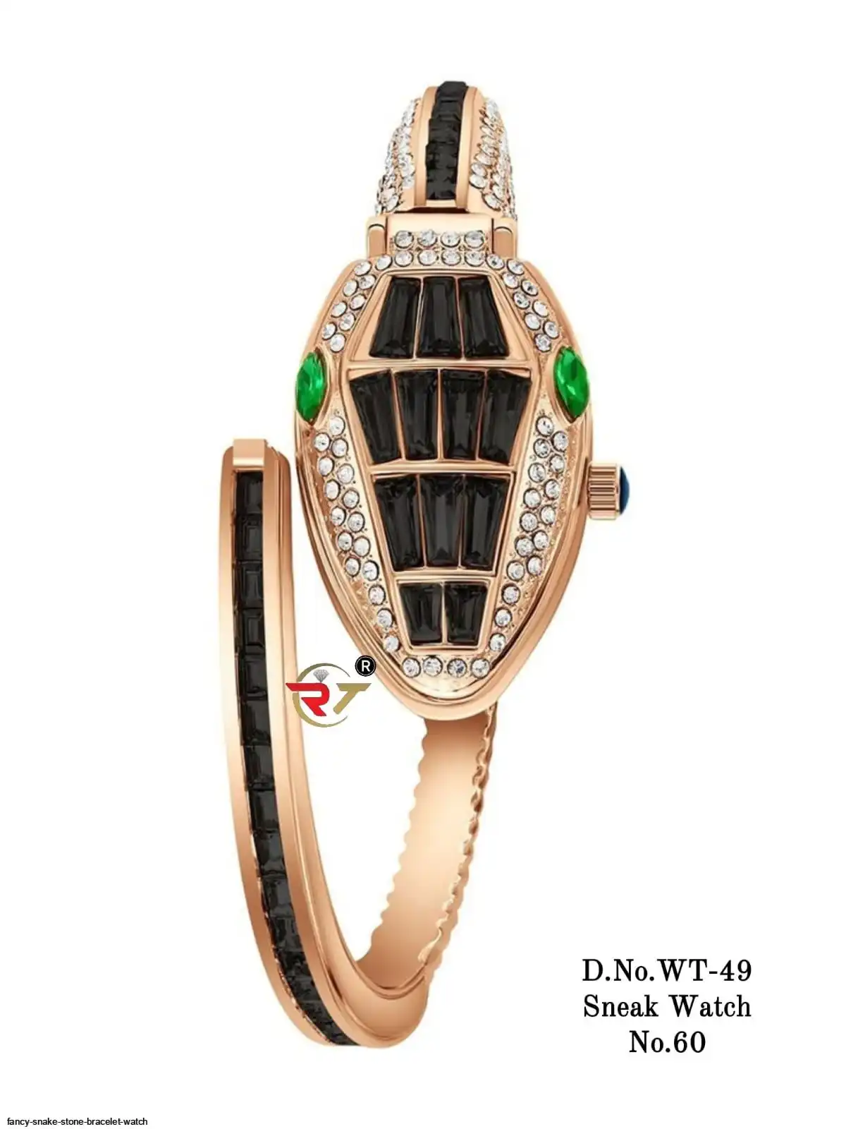 FANCY SNAKE STONE BRACELET WATCH BLACK