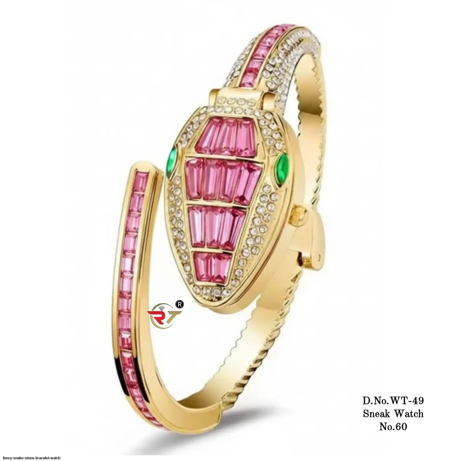 FANCY SNAKE STONE BRACELET WATCH PINK