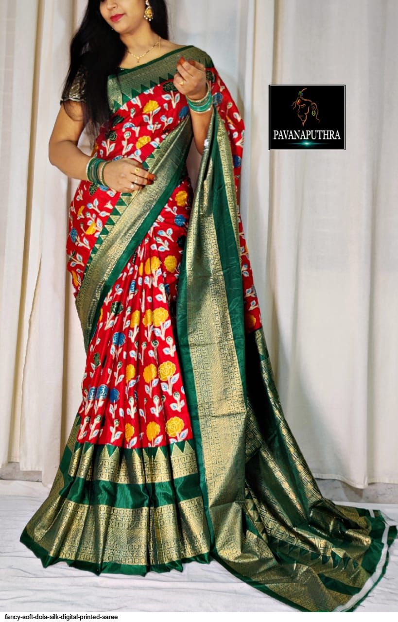 Light Brown Floral Design Digital Print Linen Saree - Loomfolks