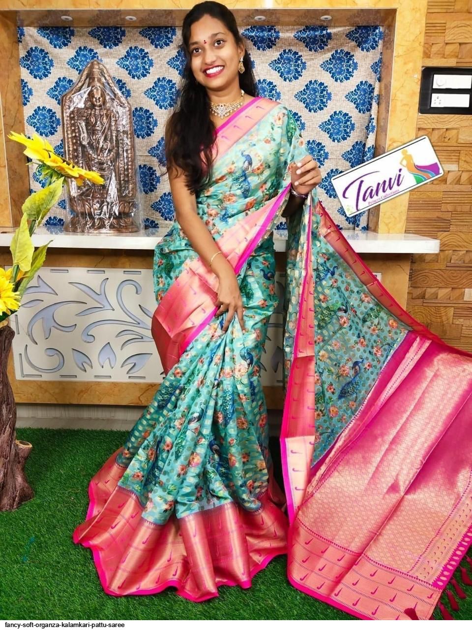 Orange with Mustard Yellow Fancy Pattu Saree