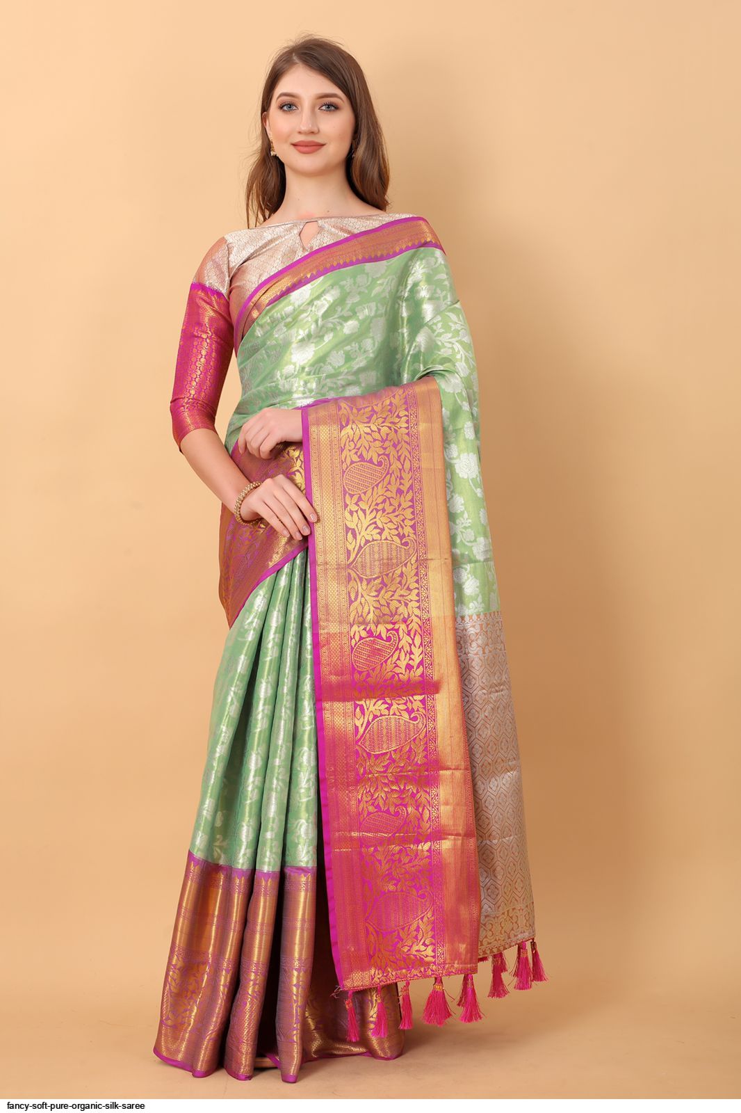 Buy Pink Saree Cotton Chanderi Blouse Fabric Handloom Organic Dyed For  Women by Peeli Dori Online at Aza Fashions.