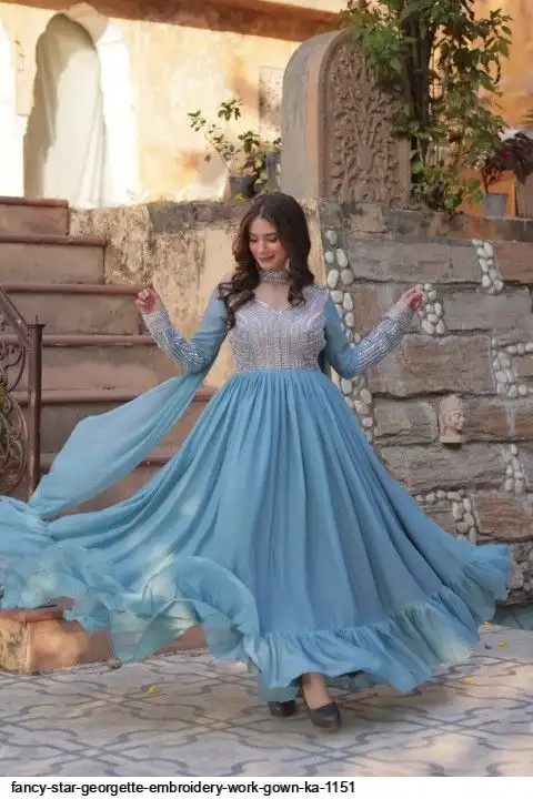 FANCY STAR GEORGETTE EMBROIDERY WORK GOWN KA 1151 B
