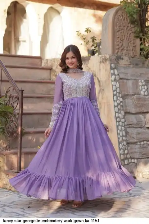 FANCY STAR GEORGETTE EMBROIDERY WORK GOWN KA 1151 A