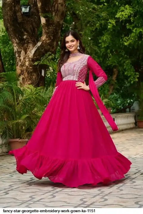 FANCY STAR GEORGETTE EMBROIDERY WORK GOWN KA 1151 C