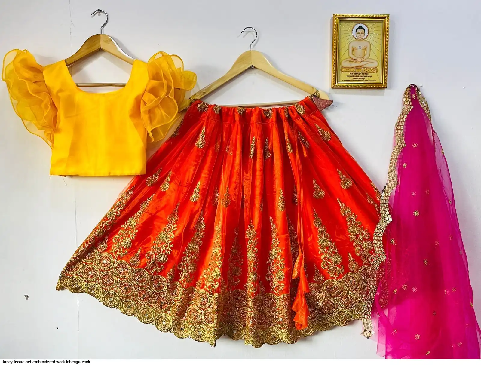 FANCY TISSUE NET EMBROIDERED WORK LEHENGA CHOLI F