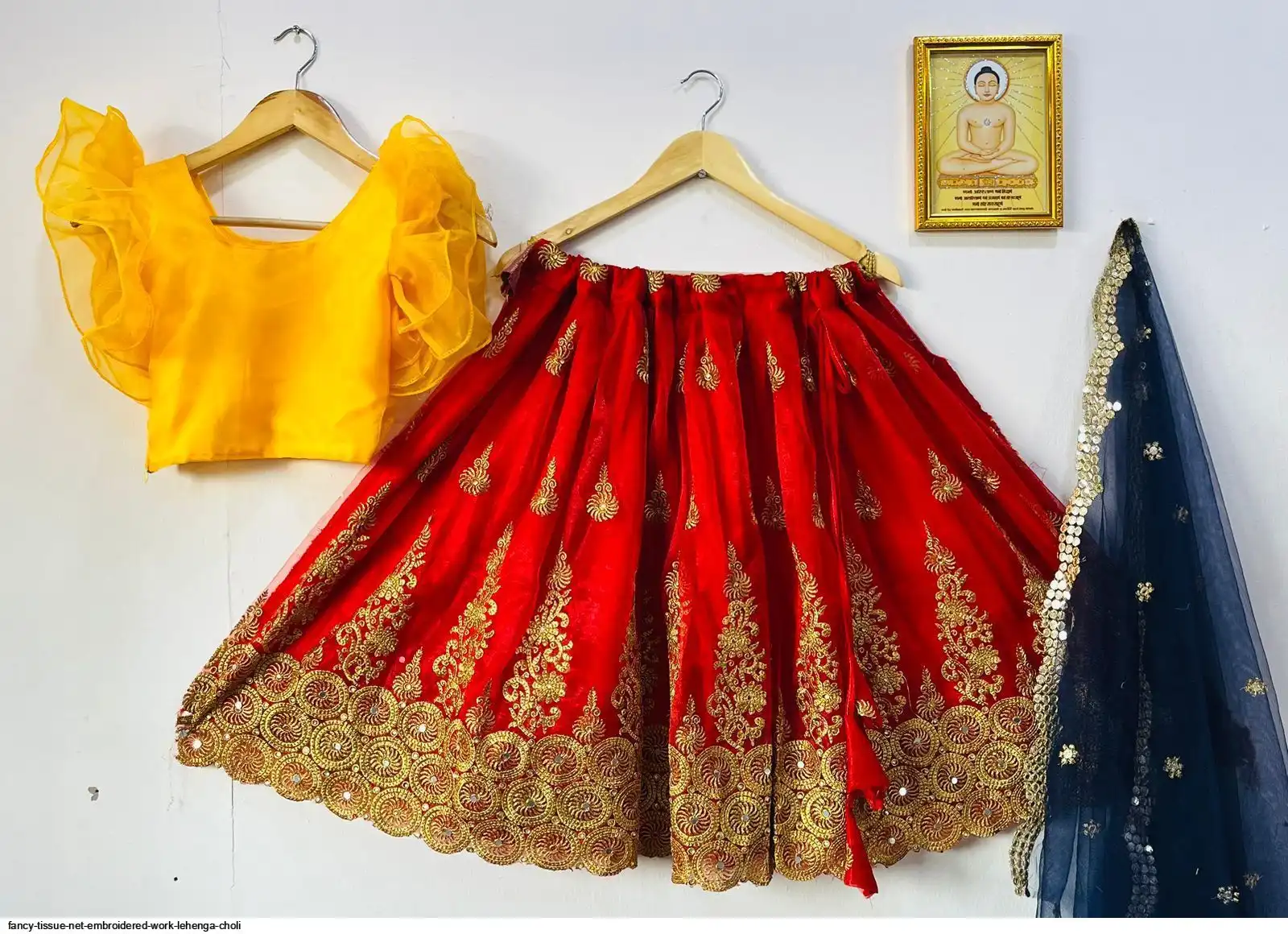 FANCY TISSUE NET EMBROIDERED WORK LEHENGA CHOLI B
