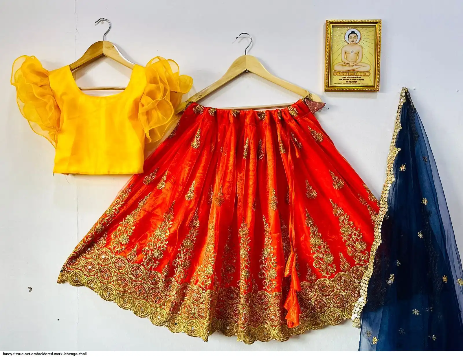 FANCY TISSUE NET EMBROIDERED WORK LEHENGA CHOLI D