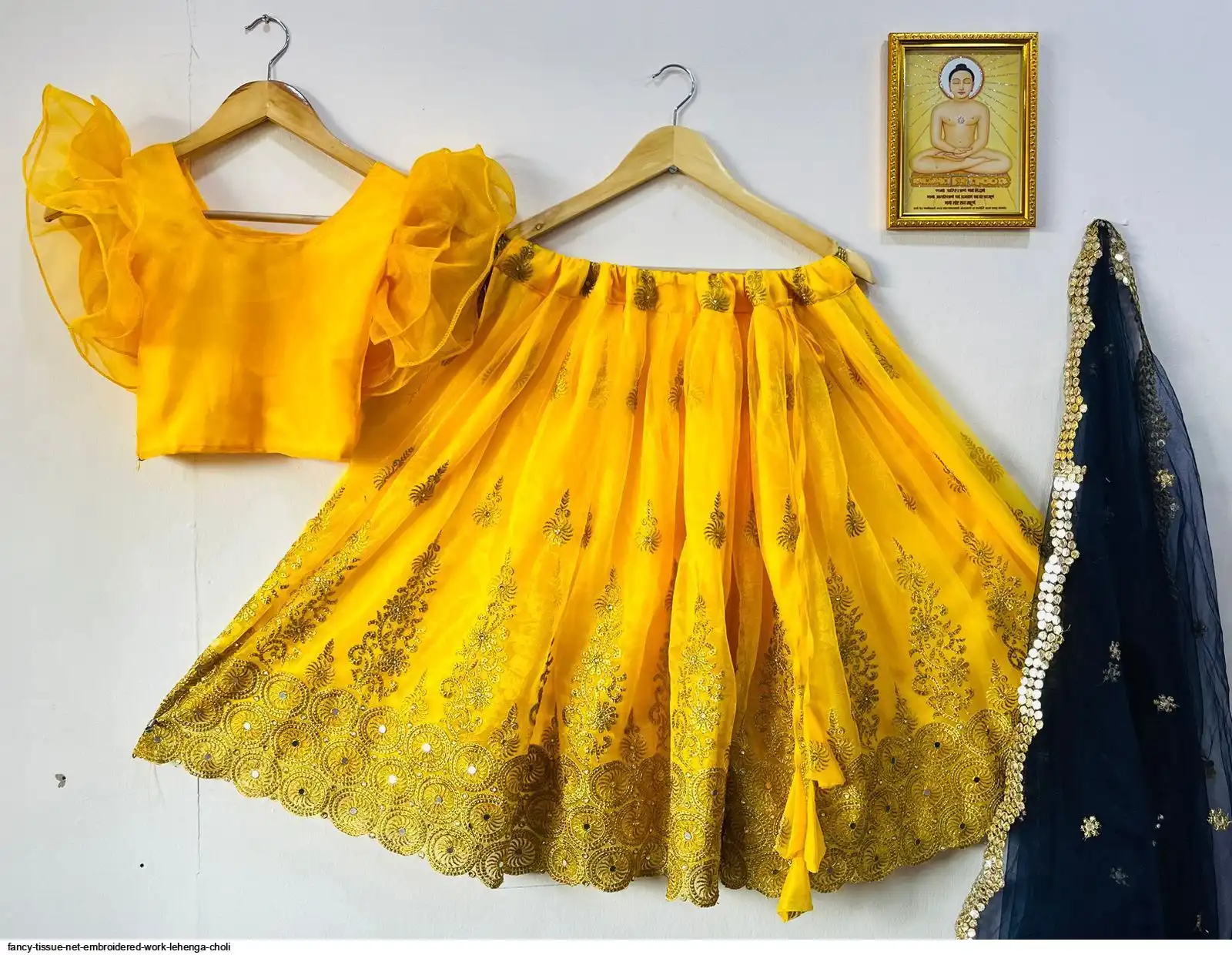 FANCY TISSUE NET EMBROIDERED WORK LEHENGA CHOLI E