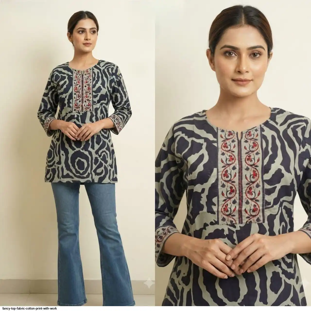 FANCY TOP FABRIC COTTON PRINT WITH WORK 36