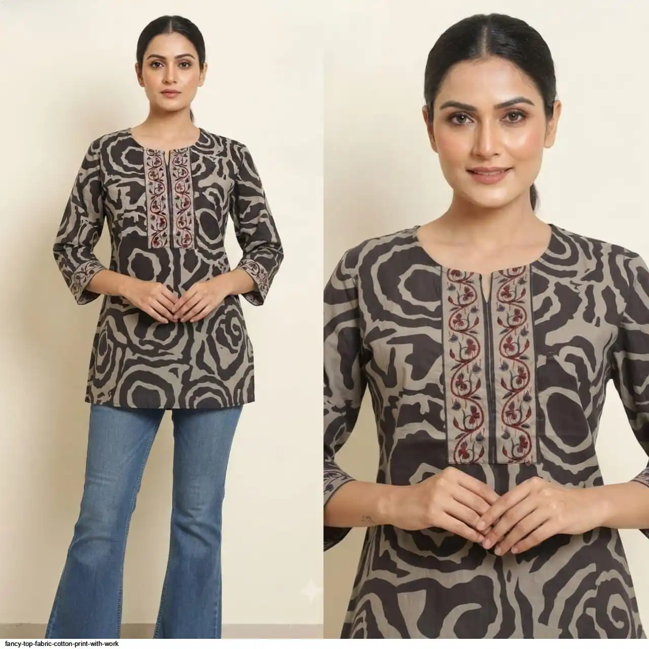 FANCY TOP FABRIC COTTON PRINT WITH WORK 44