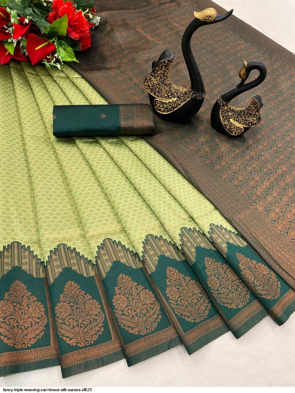 Fancy Triple Weaving Zari Tissue Silk Sarees Sf623