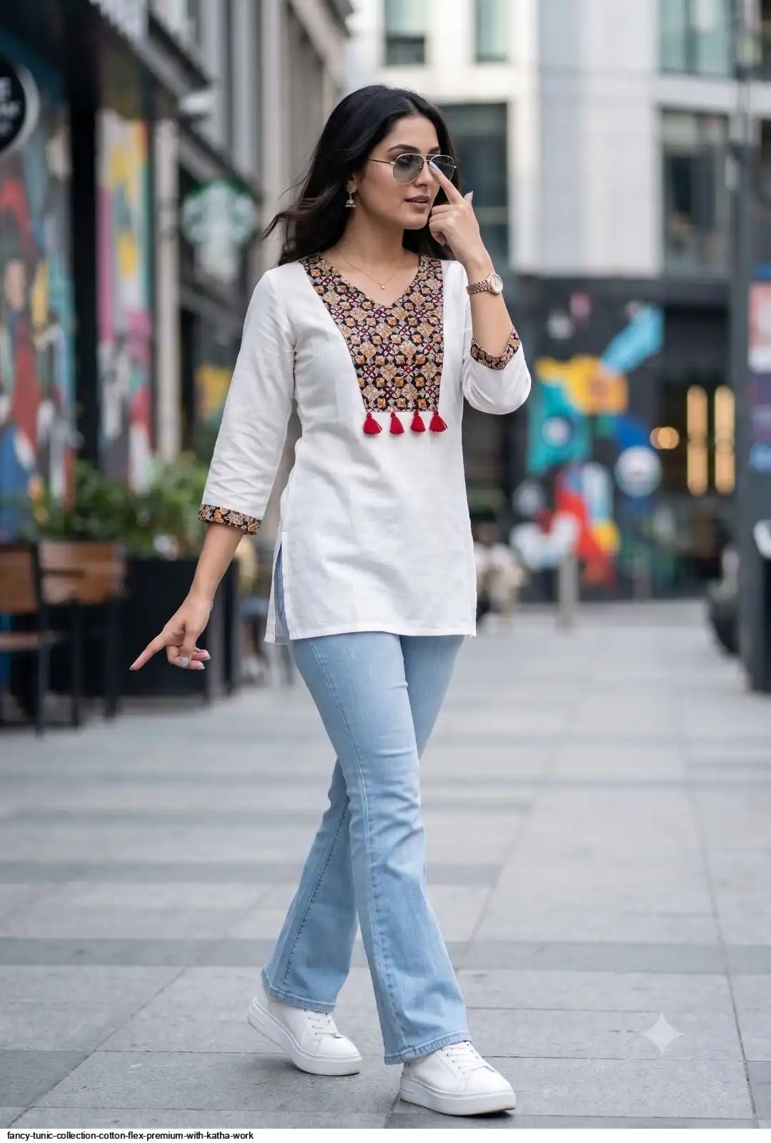 FANCY TUNIC COLLECTION COTTON FLEX PREMIUM WITH KATHA WORK B