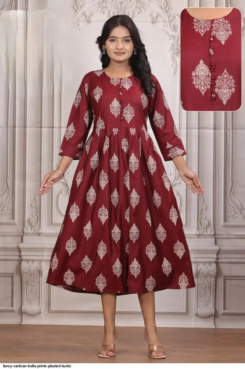 FANCY VARTICAN BELLA PRINTS PLEATED KURTIS A