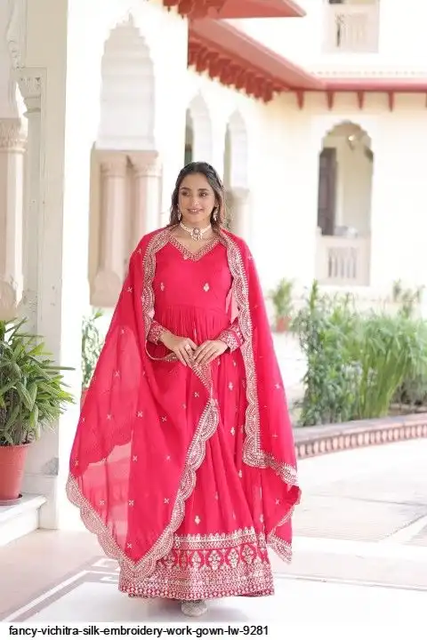 FANCY VICHITRA SILK EMBROIDERY WORK GOWN LW 9281 B