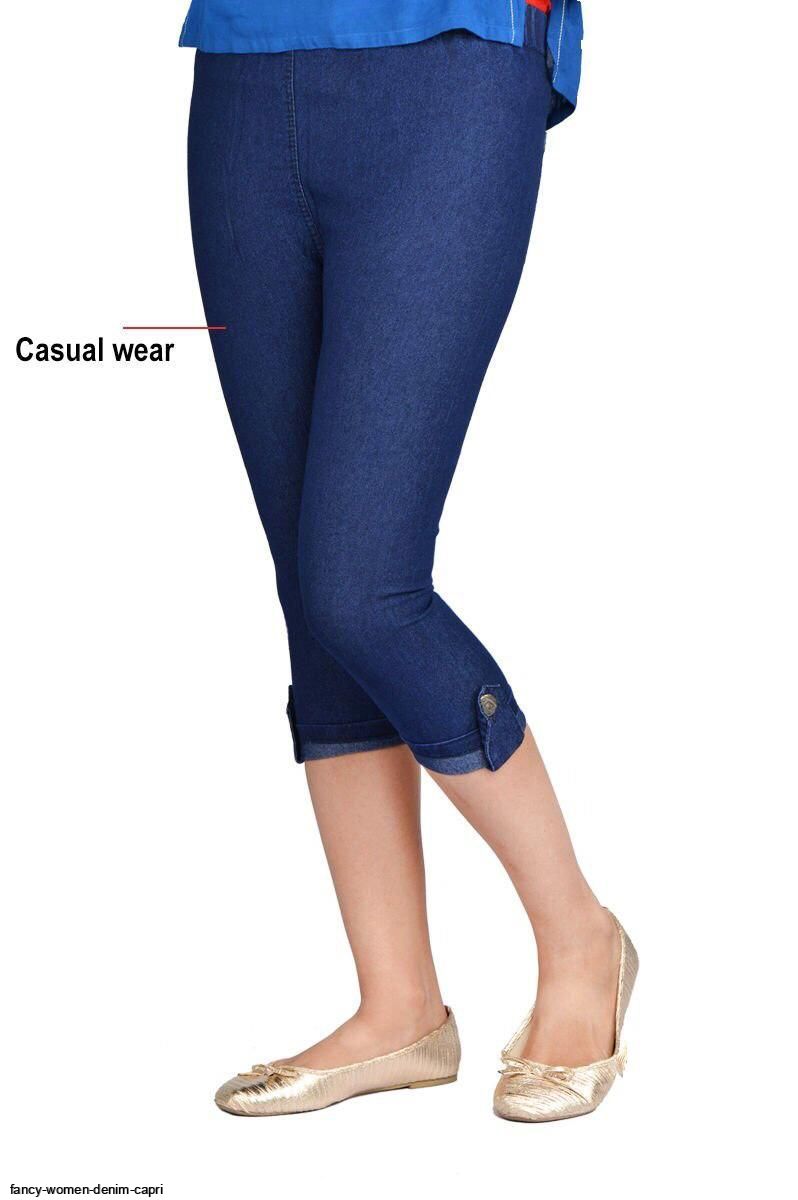 Buy Camaieu women regular fit plain belted denim capri jeans blue Online |  Brands For Less