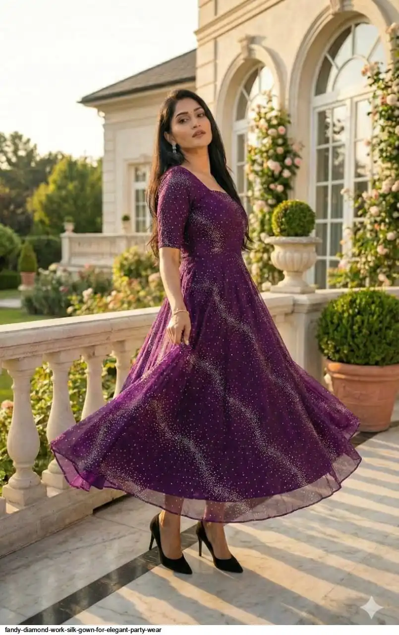 FANDY DIAMOND WORK SILK GOWN FOR ELEGANT PARTY WEAR B