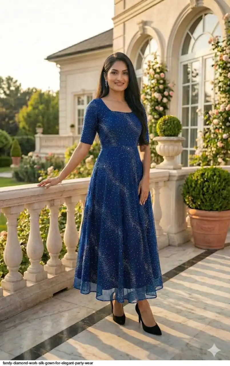 FANDY DIAMOND WORK SILK GOWN FOR ELEGANT PARTY WEAR C