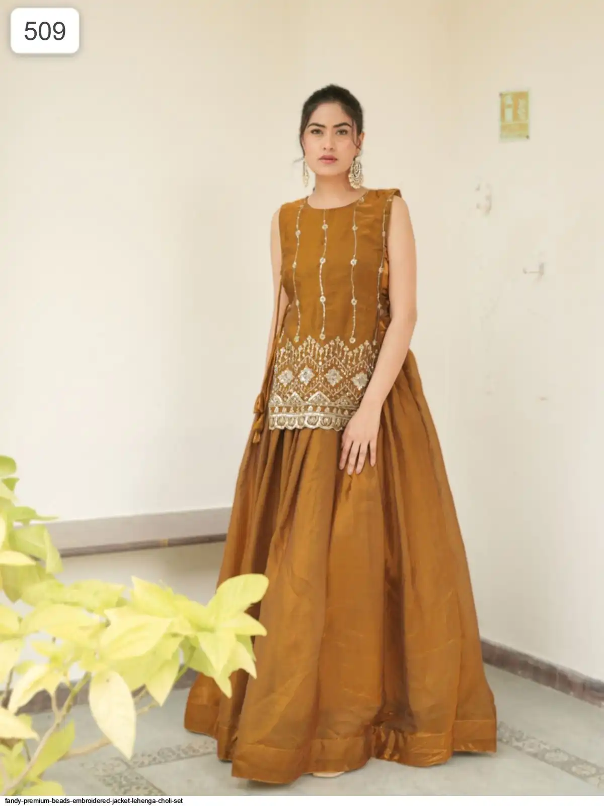 FANDY PREMIUM BEADS EMBROIDERED JACKET LEHENGA CHOLI SET B