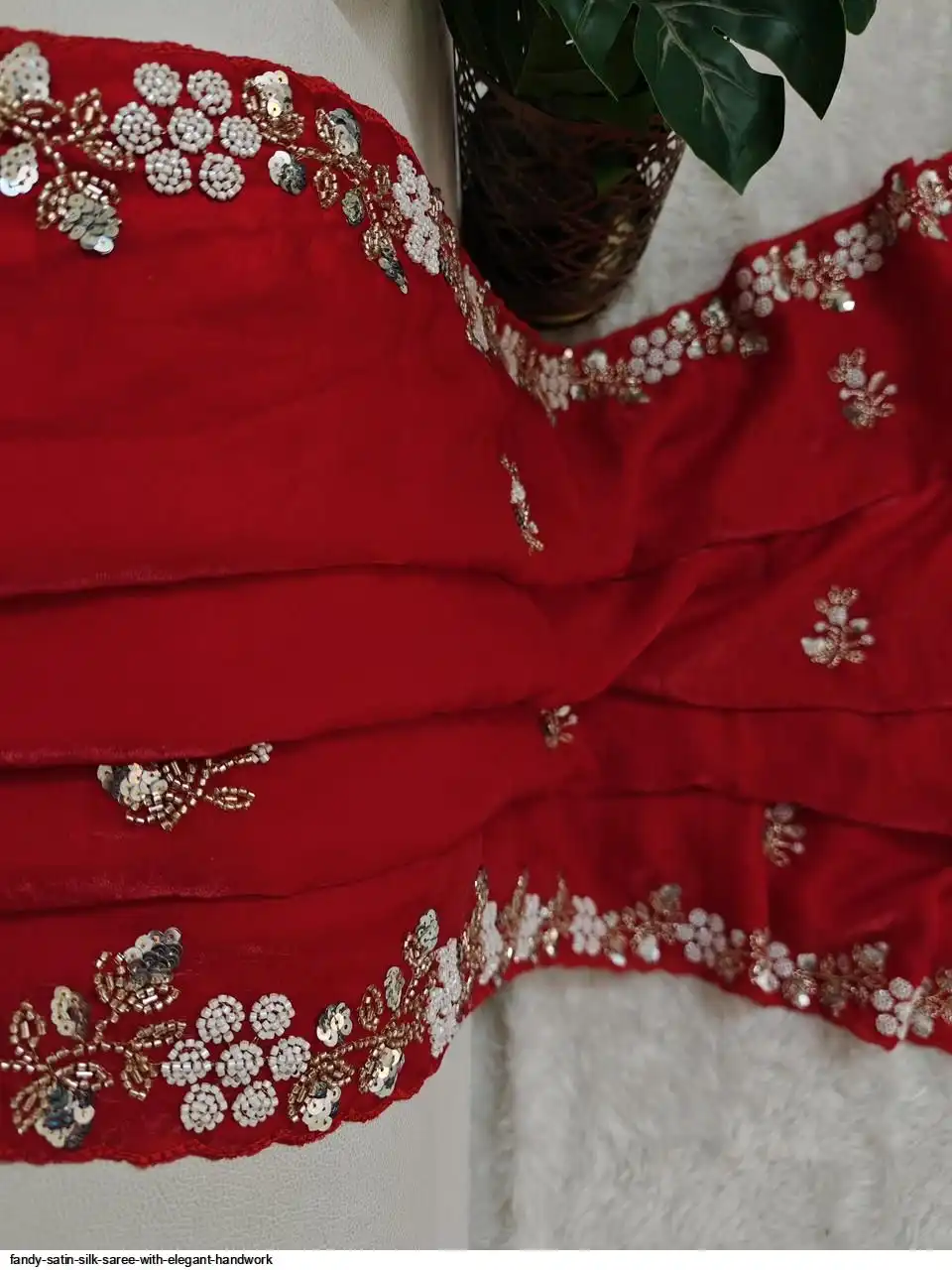 Fandy Satin Silk Saree with Elegant Handwork