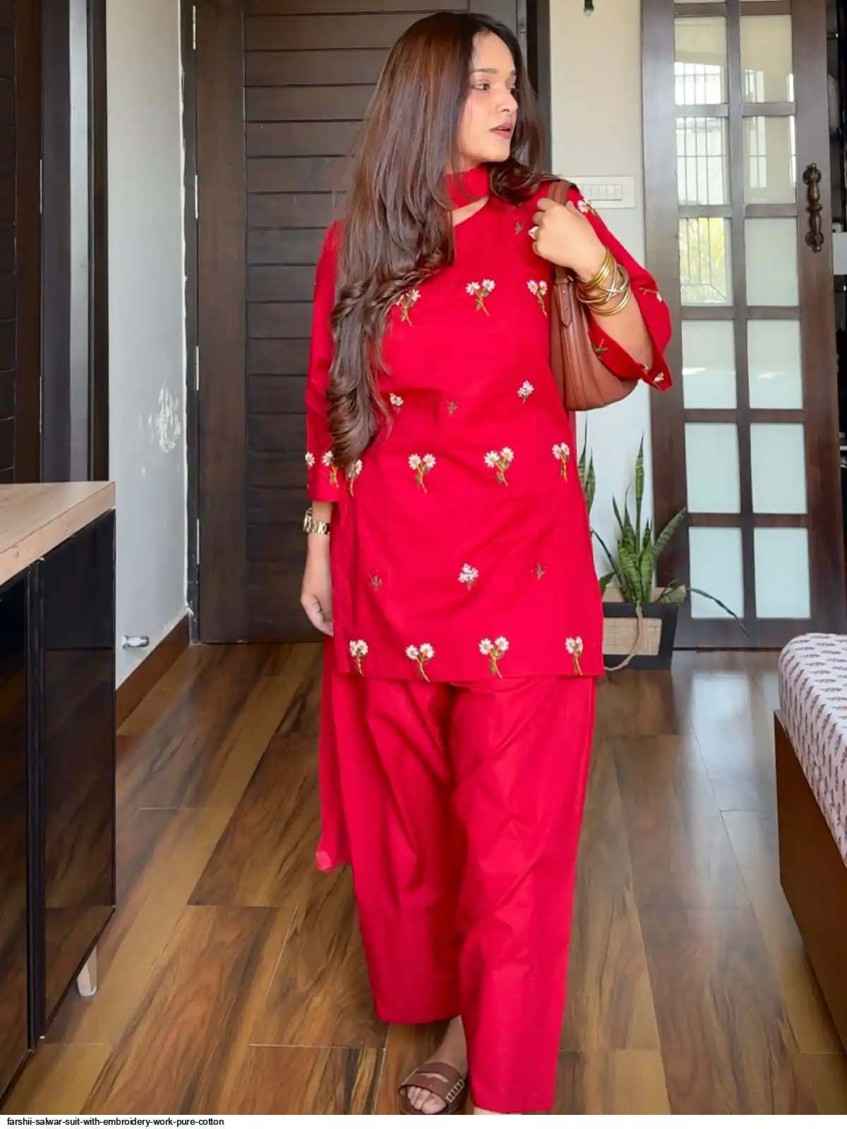 FARSHII SALWAR SUIT WITH EMBROIDERY WORK PURE COTTON E