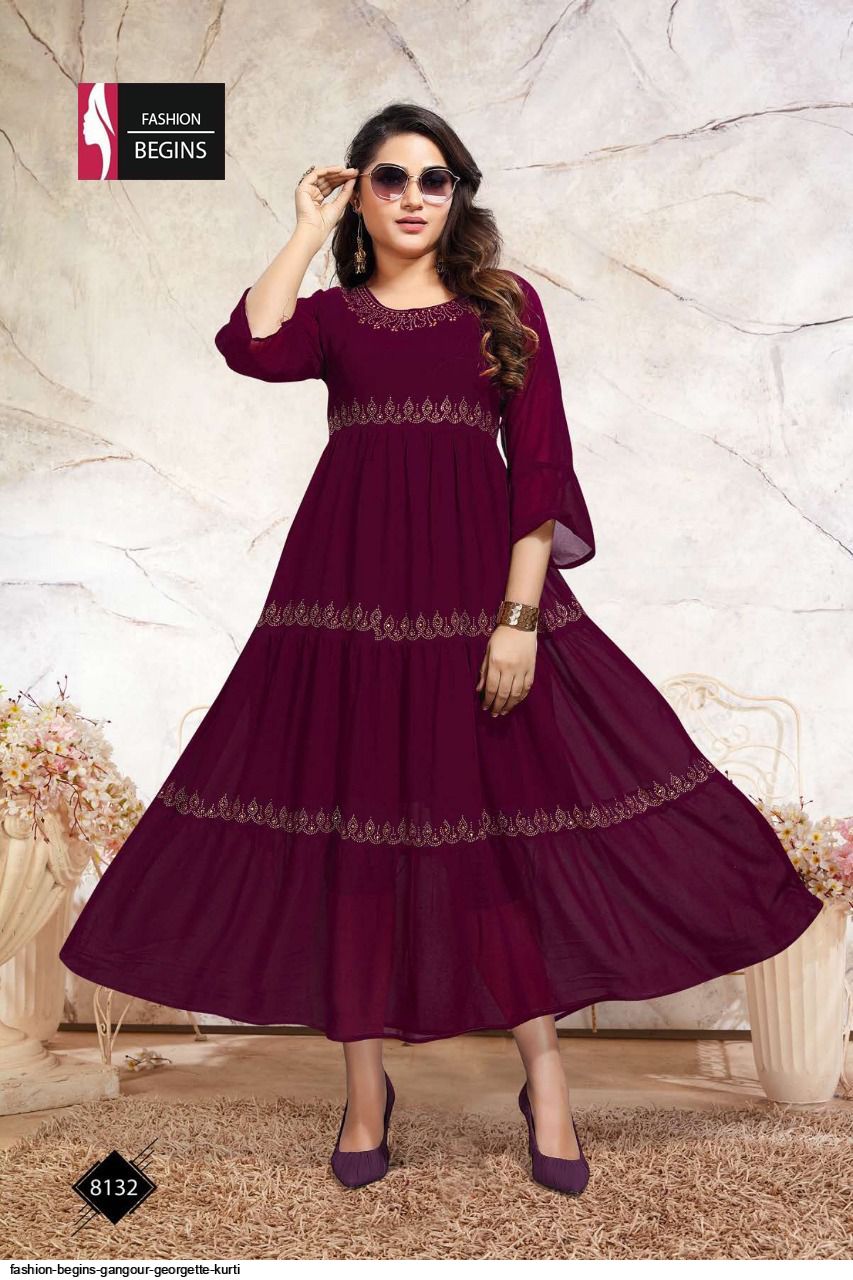 Buy Online Maroon Sparrow Hit Design Stitched Desinger Georgette Kurti   Stylish Kurti Online