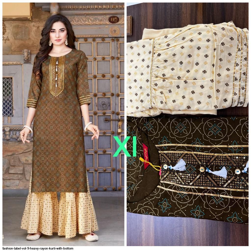 FASHION LABEL VOL 9 HEAVY RAYON KURTI WITH BOTTOM DIWALI SALE